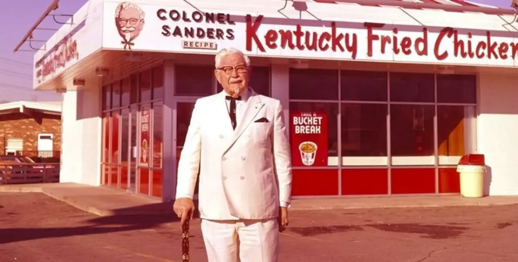 Sanders donned the white suit and Kentucky colonel tie to complete his look